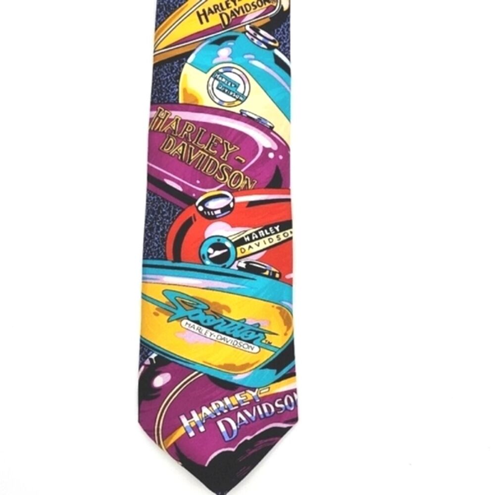 Vintage Harley-Davidson Motorcycles Ralph Marlin Multicolor Tanks Mens Silk Tie
